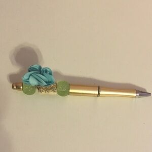 Gold Pen with Blue Flower Accent